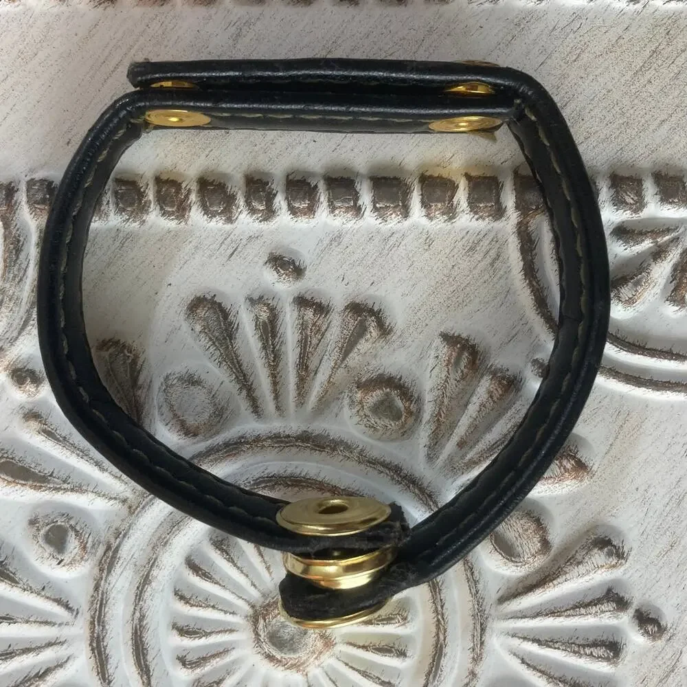 Upcycled leather logo bracelet, gold tone Fendi logo hardware purse strap